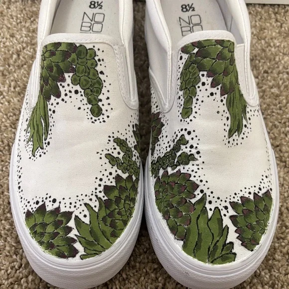 White Slip-On Shoes with Hand Painted Succulents - Picture 3 of 3